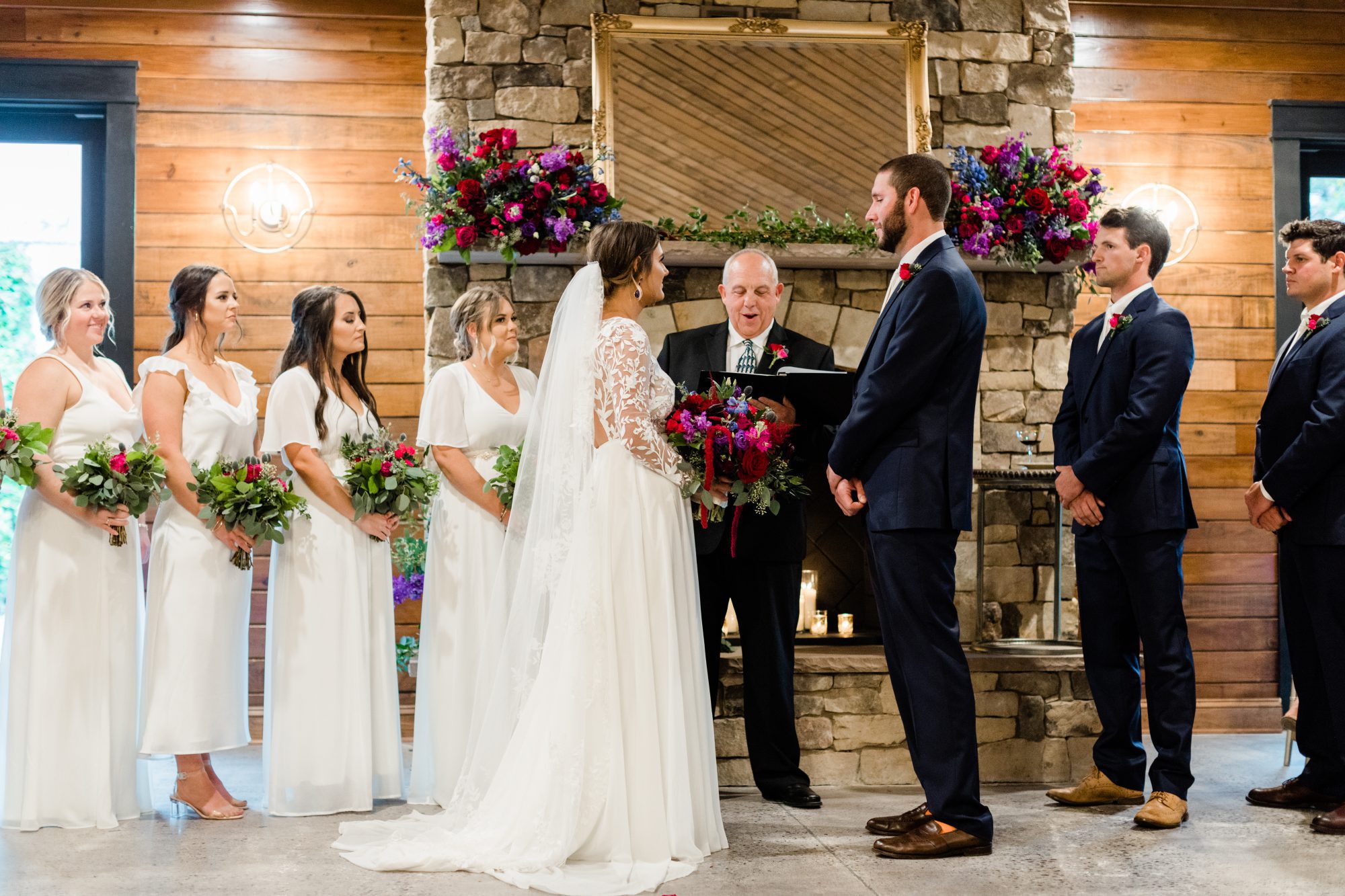 bride and groom at indoor wedding
